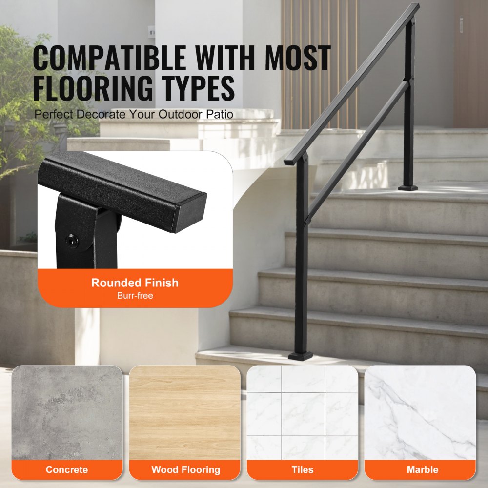 VEVOR Outdoor Handrails for 4-5 Step Stairs Black Square Tube Easy Install