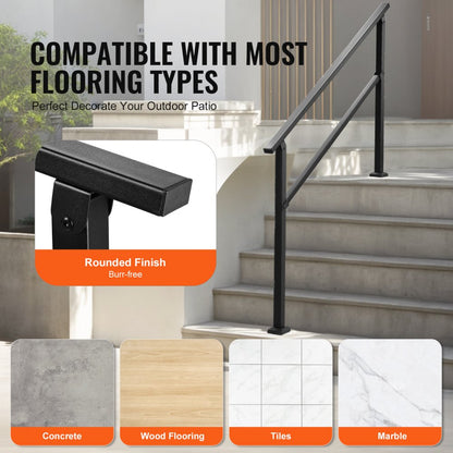 VEVOR Outdoor Handrails for 4-5 Step Stairs Black Square Tube Easy Install