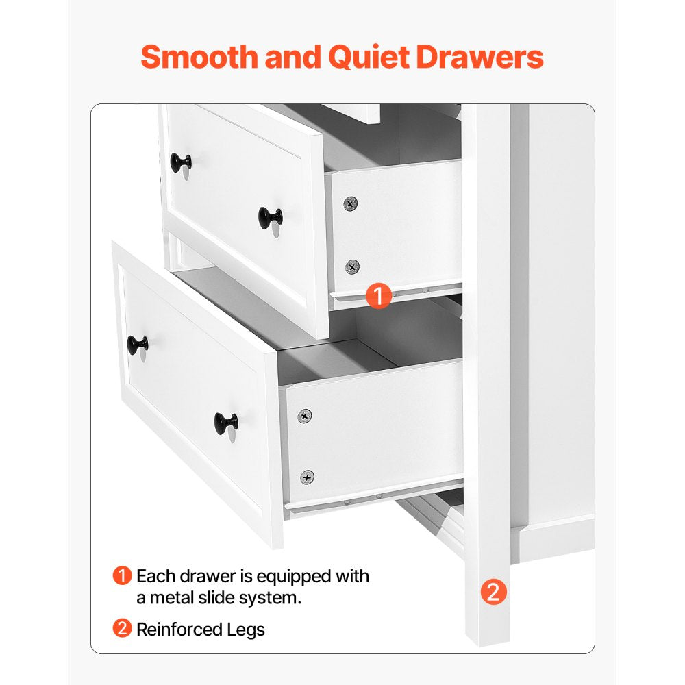 VEVOR 6 Drawer Dresser Wooden Chest of Drawer w/ Sliding & Anti-tip Device White