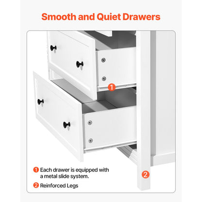 VEVOR 6 Drawer Dresser Wooden Chest of Drawer w/ Sliding & Anti-tip Device White