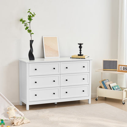 VEVOR 6 Drawer Dresser Wooden Chest of Drawer w/ Sliding & Anti-tip Device White