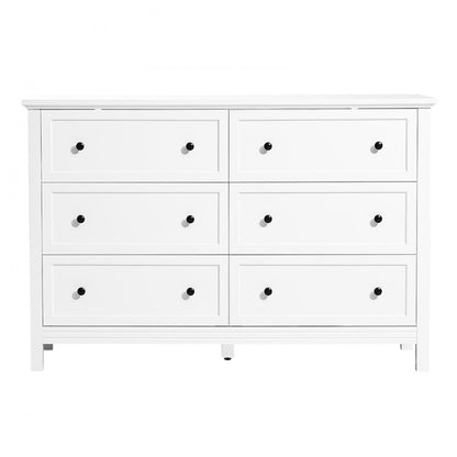 VEVOR 6 Drawer Dresser Wooden Chest of Drawer w/ Sliding & Anti-tip Device White