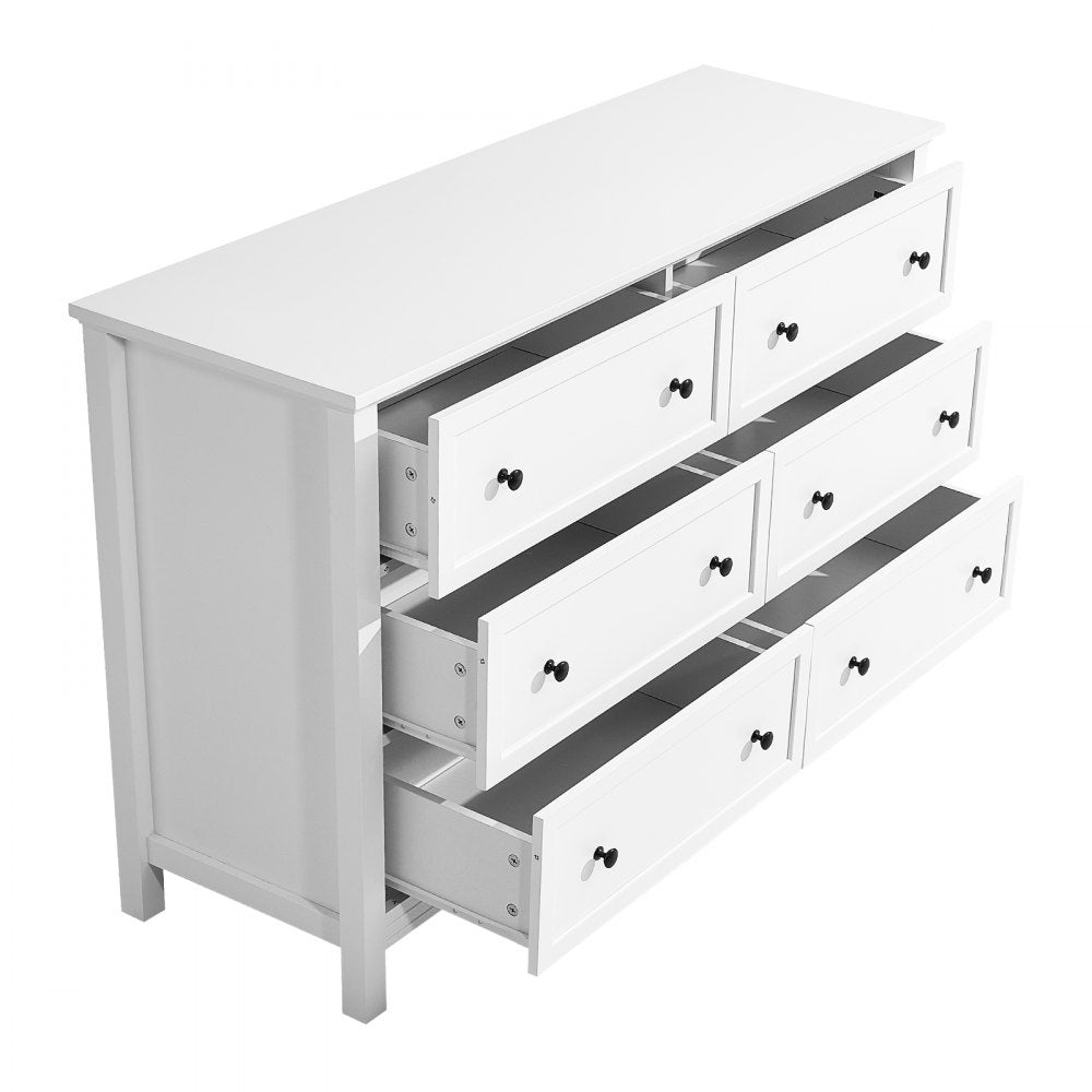 VEVOR 6 Drawer Dresser Wooden Chest of Drawer w/ Sliding & Anti-tip Device White
