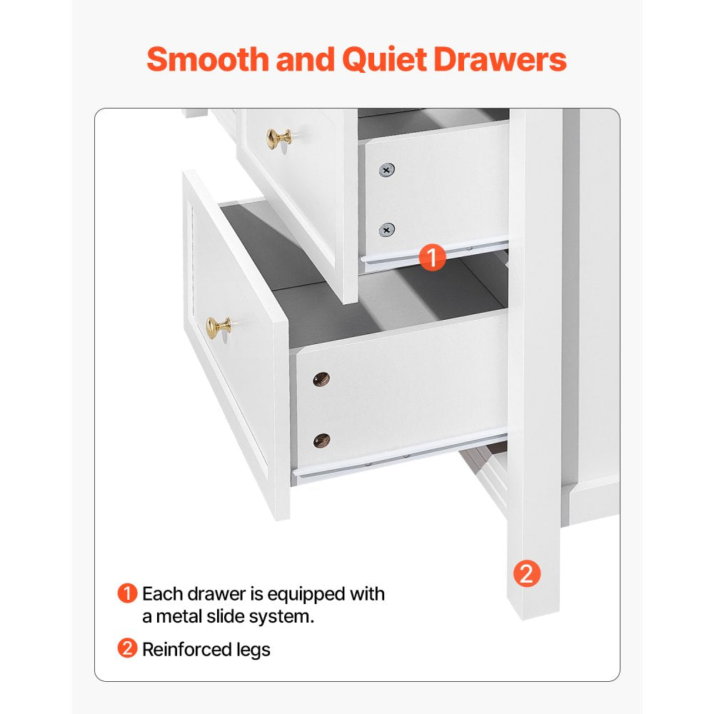 VEVOR 9 Drawer Dresser Wooden Chest of Drawer w/ Sliding & Anti-tip Device White