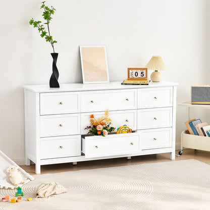 VEVOR 9 Drawer Dresser Wooden Chest of Drawer w/ Sliding & Anti-tip Device White