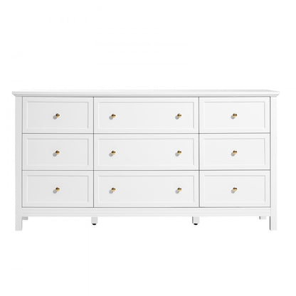 VEVOR 9 Drawer Dresser Wooden Chest of Drawer w/ Sliding & Anti-tip Device White