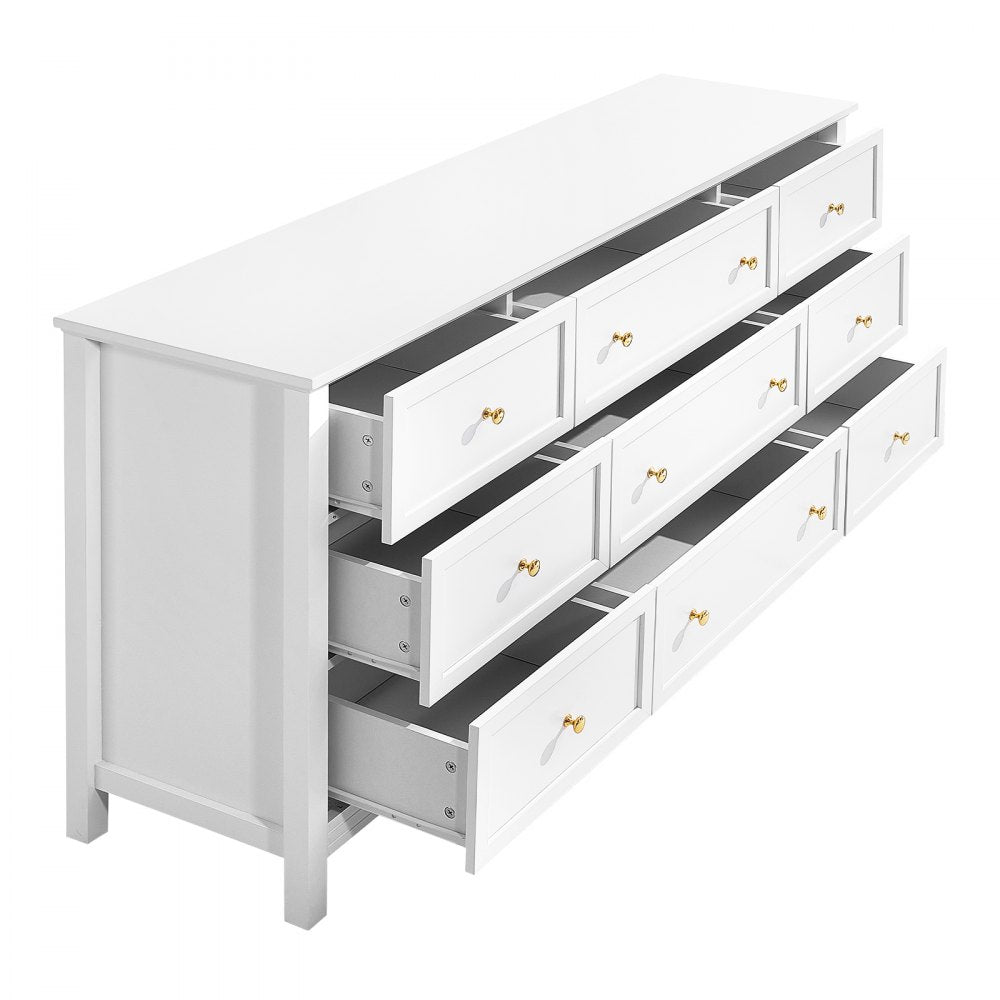 VEVOR 9 Drawer Dresser Wooden Chest of Drawer w/ Sliding & Anti-tip Device White