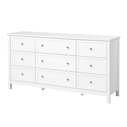 VEVOR 9 Drawer Dresser Wooden Chest of Drawer w/ Sliding & Anti-tip Device White