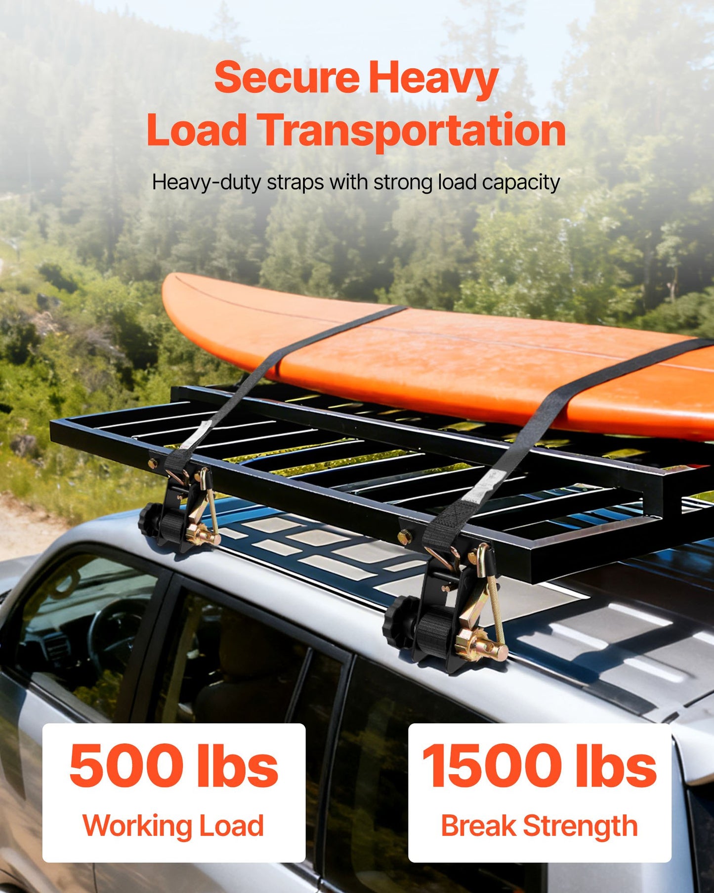 Ladder Rack Ratchet Straps, Black Square Tube Mount, 38 mm Wide x 2.25 m Long Black Ladder Rack Straps with Double J-Hooks, 226.8 kg Load Heavy Duty, Cargo Buckle Lock Strap (2 Pack)