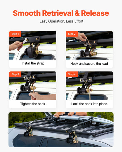 Ladder Rack Ratchet Straps, Black Square Tube Mount, 38 mm Wide x 2.25 m Long Black Ladder Rack Straps with Double J-Hooks, 226.8 kg Load Heavy Duty, Cargo Buckle Lock Strap (2 Pack)