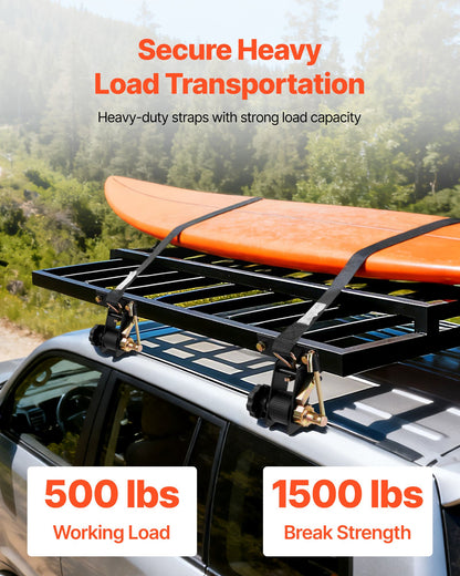 Ladder Rack Ratchet Straps, Black Square Tube Mount, 38 mm Wide x 2.25 m Long Black Ladder Rack Straps with Double J-Hooks, 226.8 kg Load Heavy Duty, Cargo Buckle Lock Strap (8 Pack)