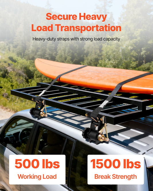 Ladder Rack Ratchet Straps, Black Square Tube Mount, 38 mm Wide x 2.25 m Long Black Ladder Rack Straps with Double J-Hooks, 226.8 kg Load Heavy Duty, Cargo Buckle Lock Strap (8 Pack)