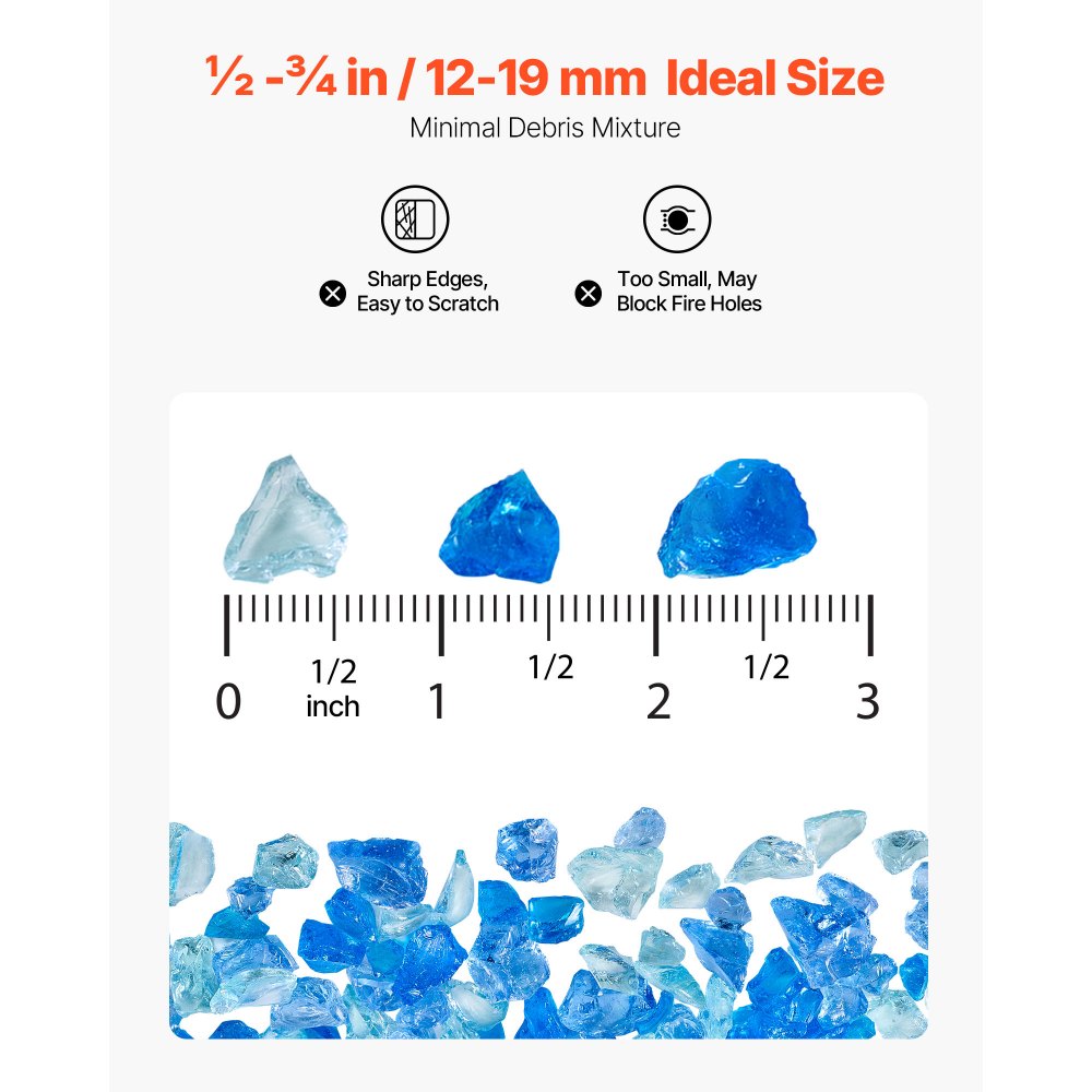 4.5 KG Fire Glass 19.05 mm Fireplace Glass Rocks for Fire Pit 3 Colors