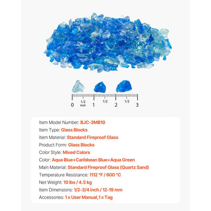 4.5 KG Fire Glass 19.05 mm Fireplace Glass Rocks for Fire Pit 3 Colors