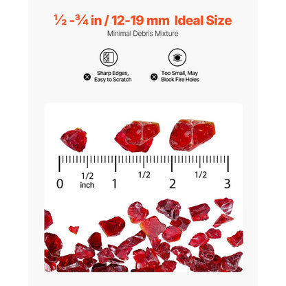 4.5 KG Fire Glass 19.05 mm Fireplace Glass Rocks for Fire Pit Table Red