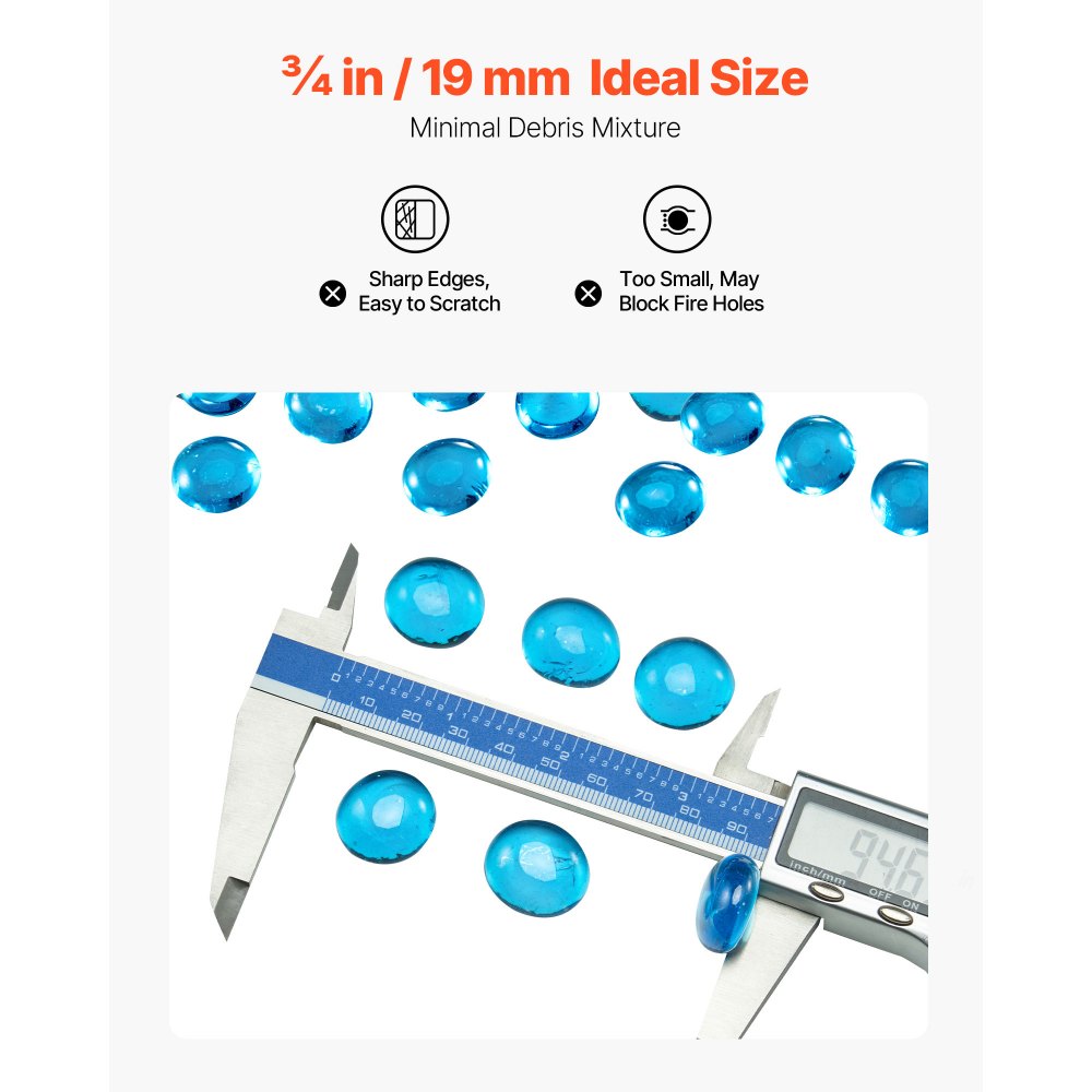 4.5KG Fire Glass 19.05 mm Fireplace Glass Rocks for Firepit Caribbean Blue