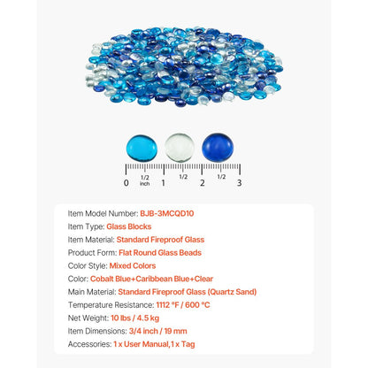 4.5KG Fire Glass 19.05mm Round Fireplace Glass Rocks for Fire Pit 3 Colors
