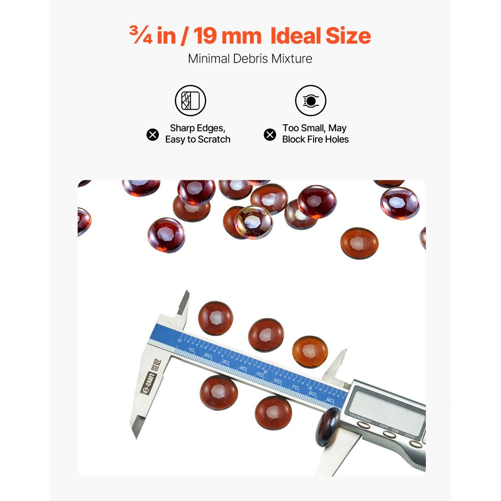 4.5KG Fire Glass 19.05mm Fireplace Glass Rocks for Fire Pit Rich Amber