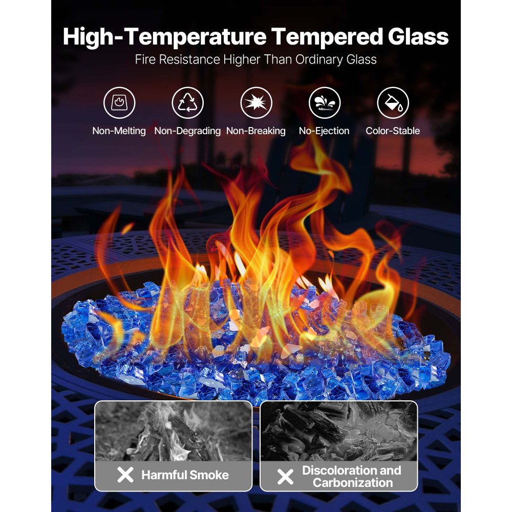 9 KG Fire Glass 12.7 mm Fireplace Glass Rocks for Fire Pit Cobalt Blue