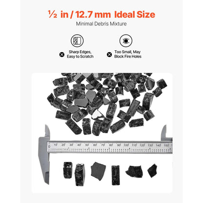 9 KG Fire Glass 12.7 mm Fireplace Glass Rocks for Fire Pit Table Black