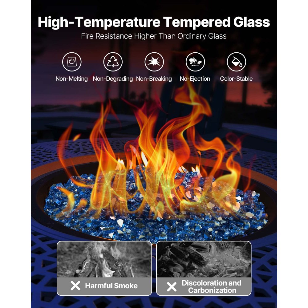 4.5 KG Fire Glass 12.7 mm Fireplace Glass Rocks for Fire Pit Pacific Blue