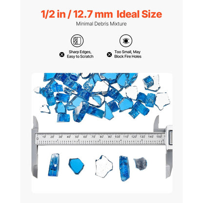 4.5 KG Fire Glass 12.7 mm Fireplace Glass Rocks for Fire Pit Pacific Blue