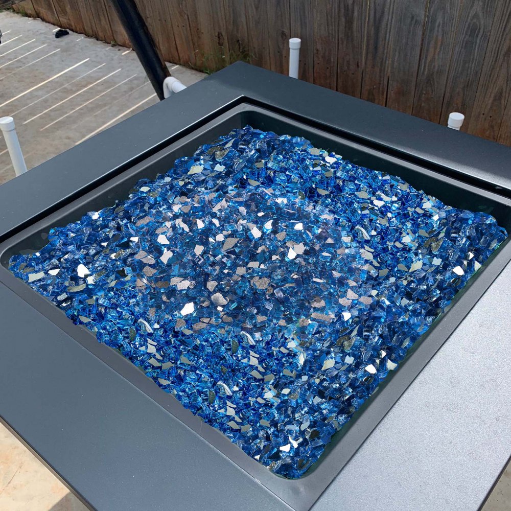 4.5 KG Fire Glass 12.7 mm Fireplace Glass Rocks for Fire Pit Pacific Blue