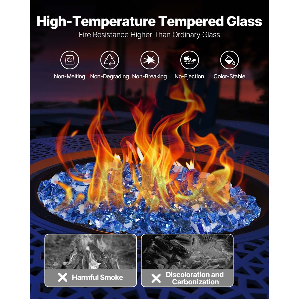 4.5 KG Fire Glass 6.35 mm Fireplace Glass Rocks for Fire Pit Cobalt Blue