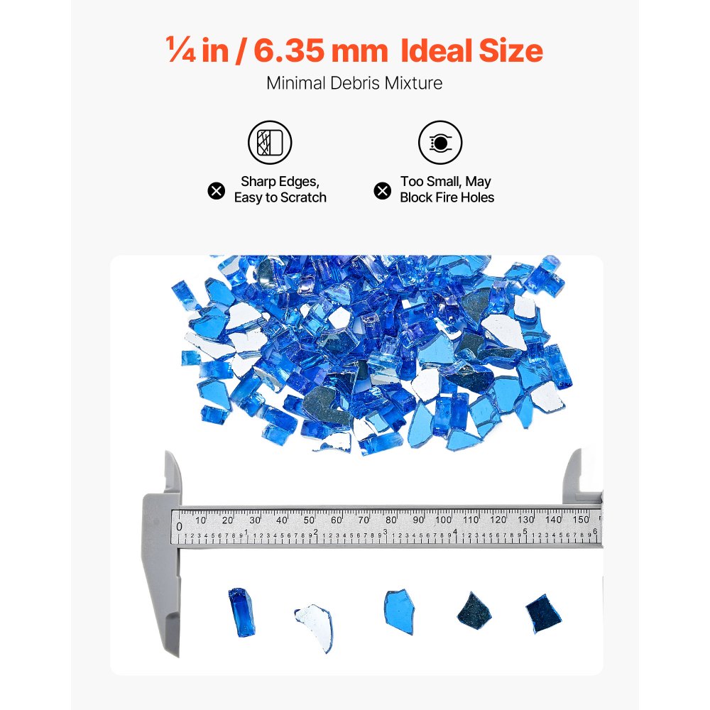 4.5 KG Fire Glass 6.35 mm Fireplace Glass Rocks for Fire Pit Cobalt Blue