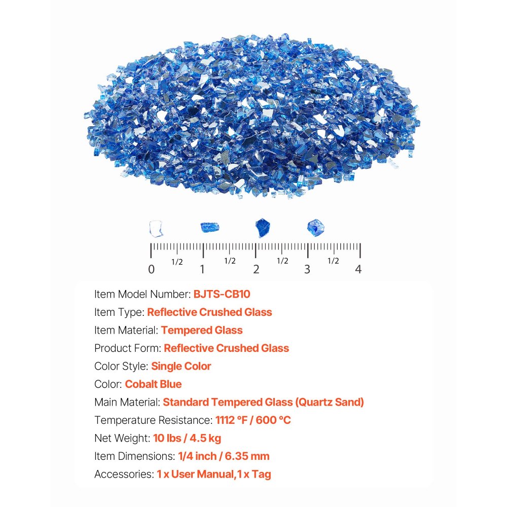 4.5 KG Fire Glass 6.35 mm Fireplace Glass Rocks for Fire Pit Cobalt Blue