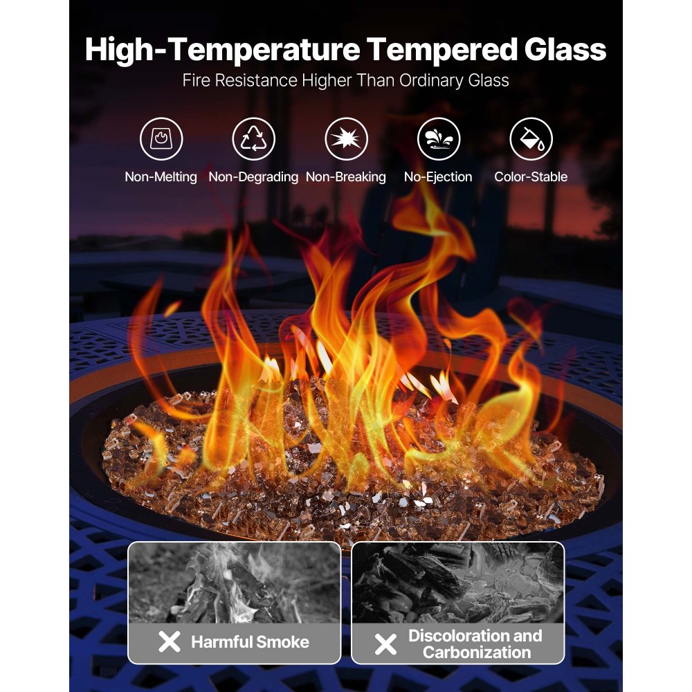 4.5 KG Fire Glass 6.35 mm Fireplace Glass Rocks for Fire Pit Table Copper