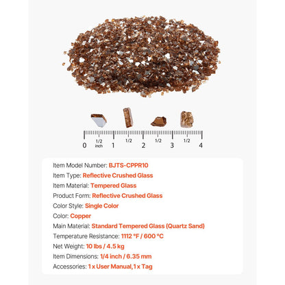 4.5 KG Fire Glass 6.35 mm Fireplace Glass Rocks for Fire Pit Table Copper