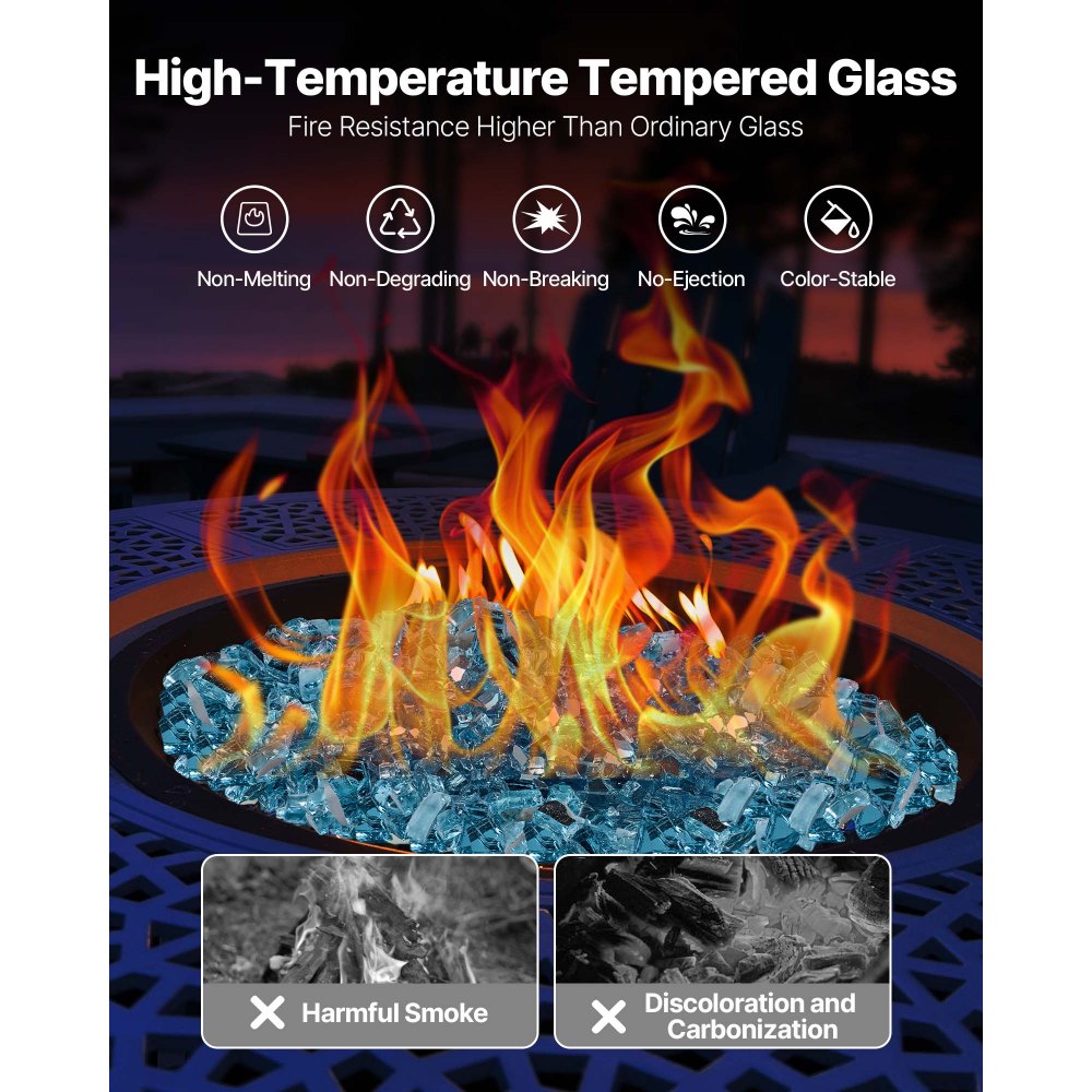 4.5 KG Fire Glass 12.7 mm Fireplace Glass Rocks for Fire Pit Aqua Blue