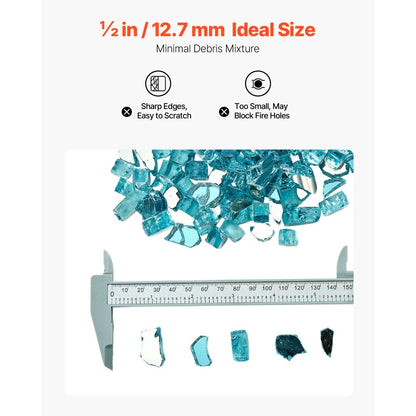 4.5 KG Fire Glass 12.7 mm Fireplace Glass Rocks for Fire Pit Aqua Blue