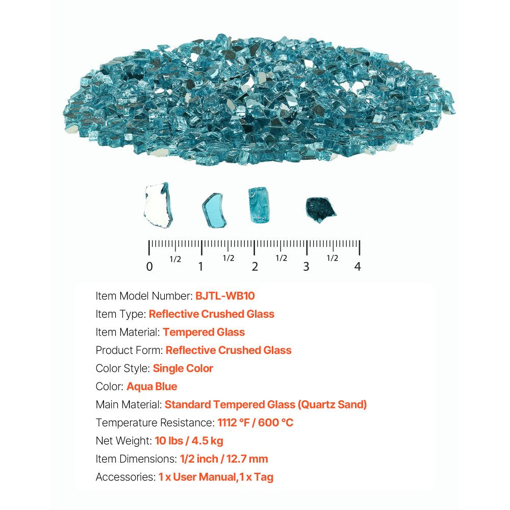 4.5 KG Fire Glass 12.7 mm Fireplace Glass Rocks for Fire Pit Aqua Blue
