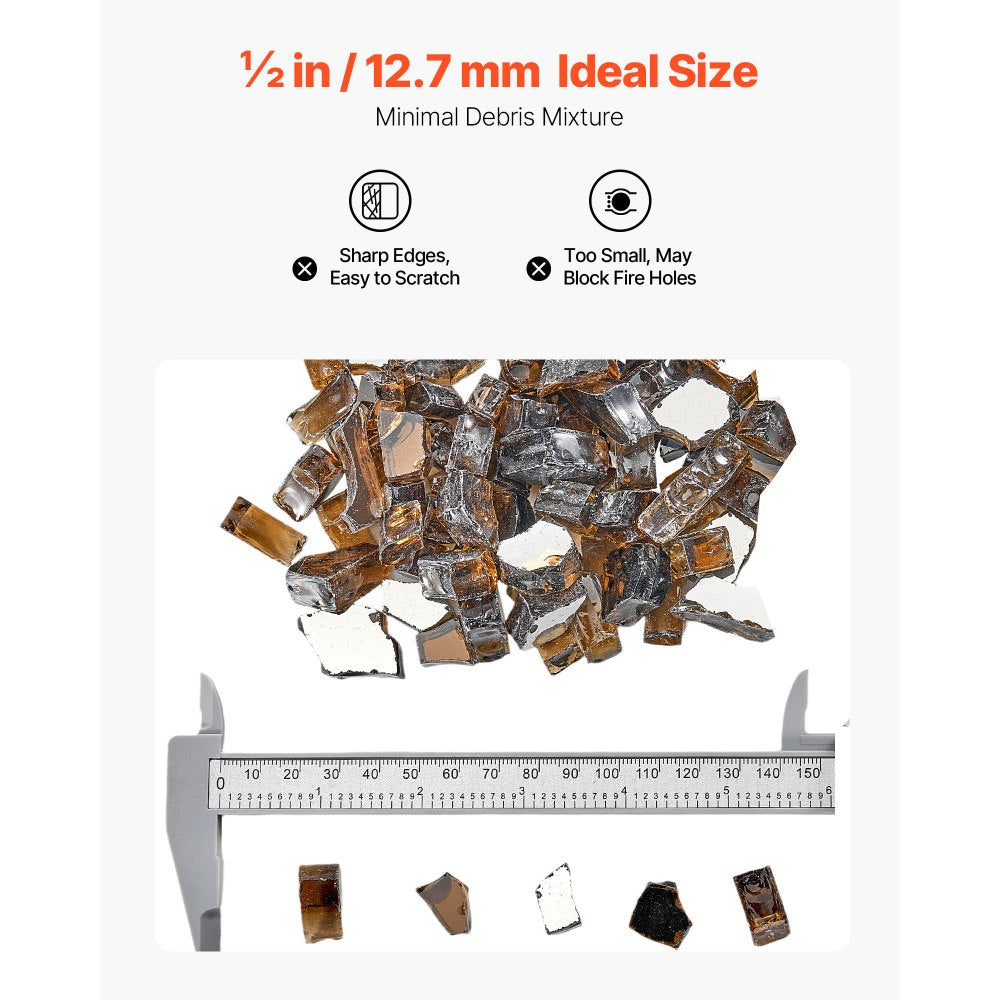 9 KG Fire Glass 12.7 mm Fireplace Glass Rocks for Fire Pit Table Copper