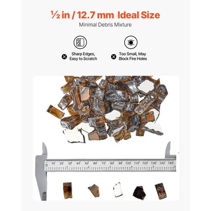 9 KG Fire Glass 12.7 mm Fireplace Glass Rocks for Fire Pit Table Copper