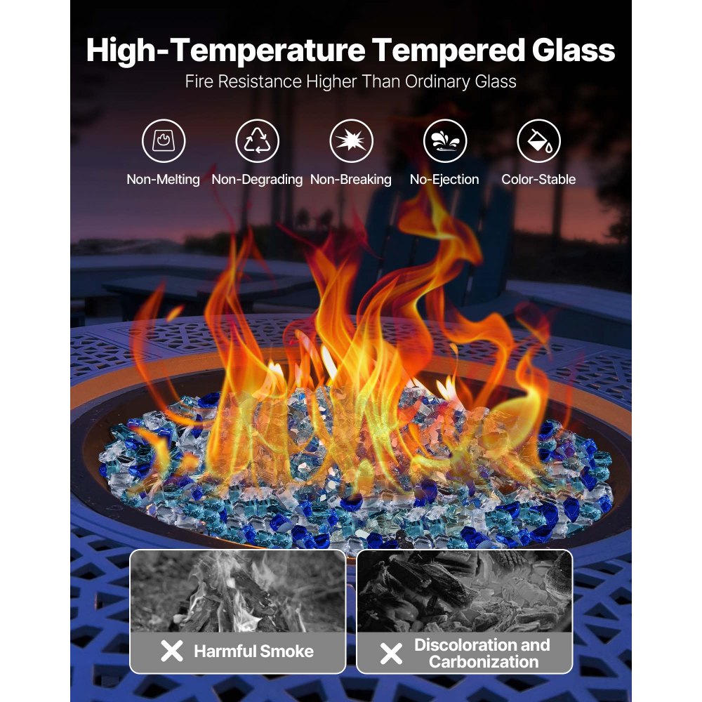 4.5 KG Fire Glass 12.7 mm Fireplace Glass Rocks for Fire Pit 3 Colors