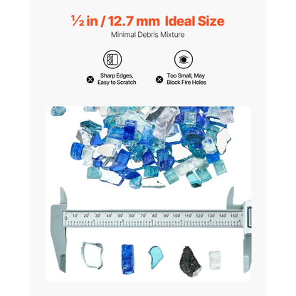 4.5 KG Fire Glass 12.7 mm Fireplace Glass Rocks for Fire Pit 3 Colors