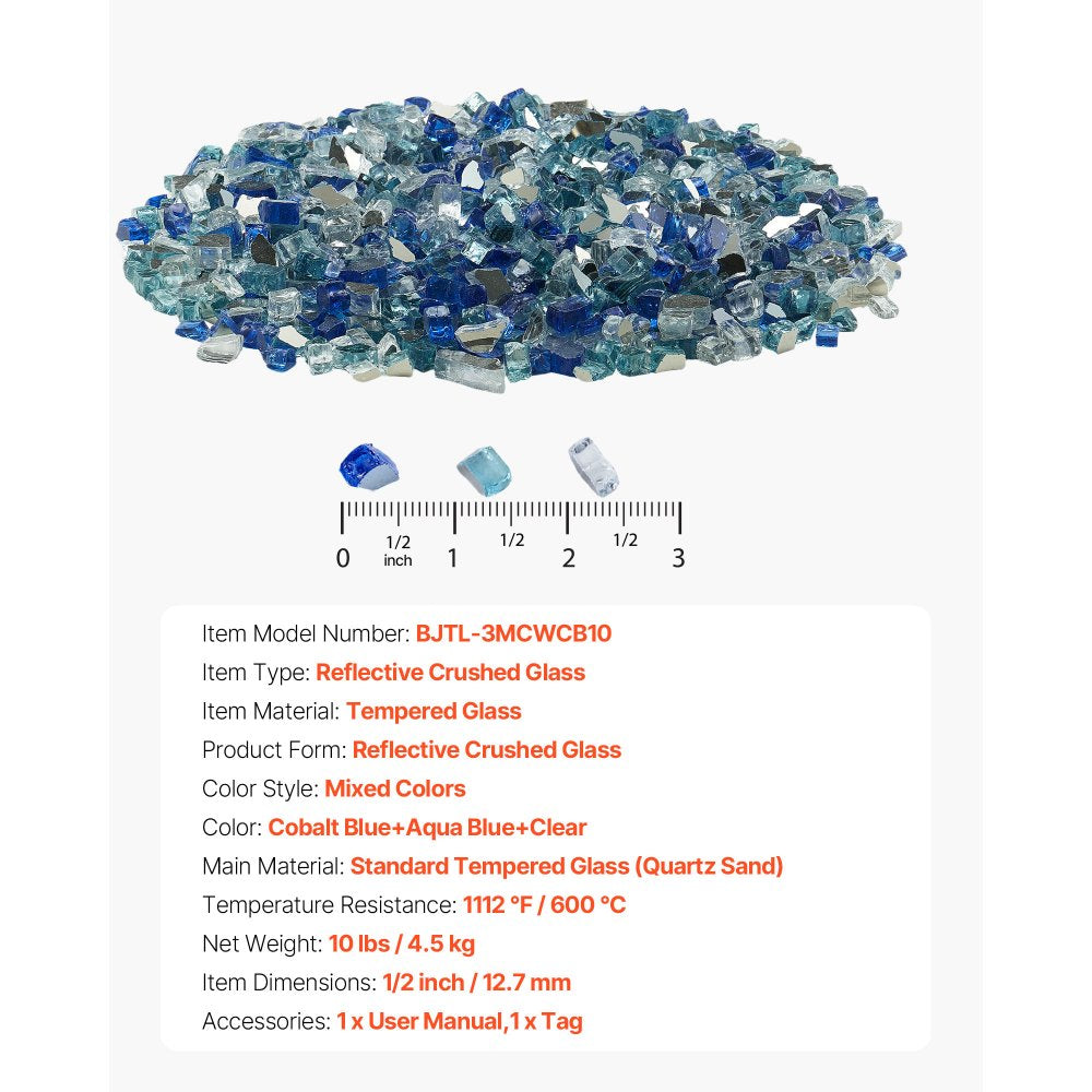 4.5 KG Fire Glass 12.7 mm Fireplace Glass Rocks for Fire Pit 3 Colors