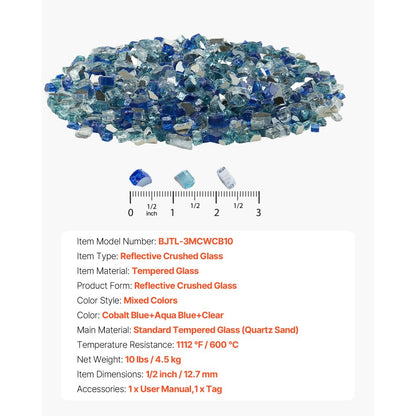 4.5 KG Fire Glass 12.7 mm Fireplace Glass Rocks for Fire Pit 3 Colors