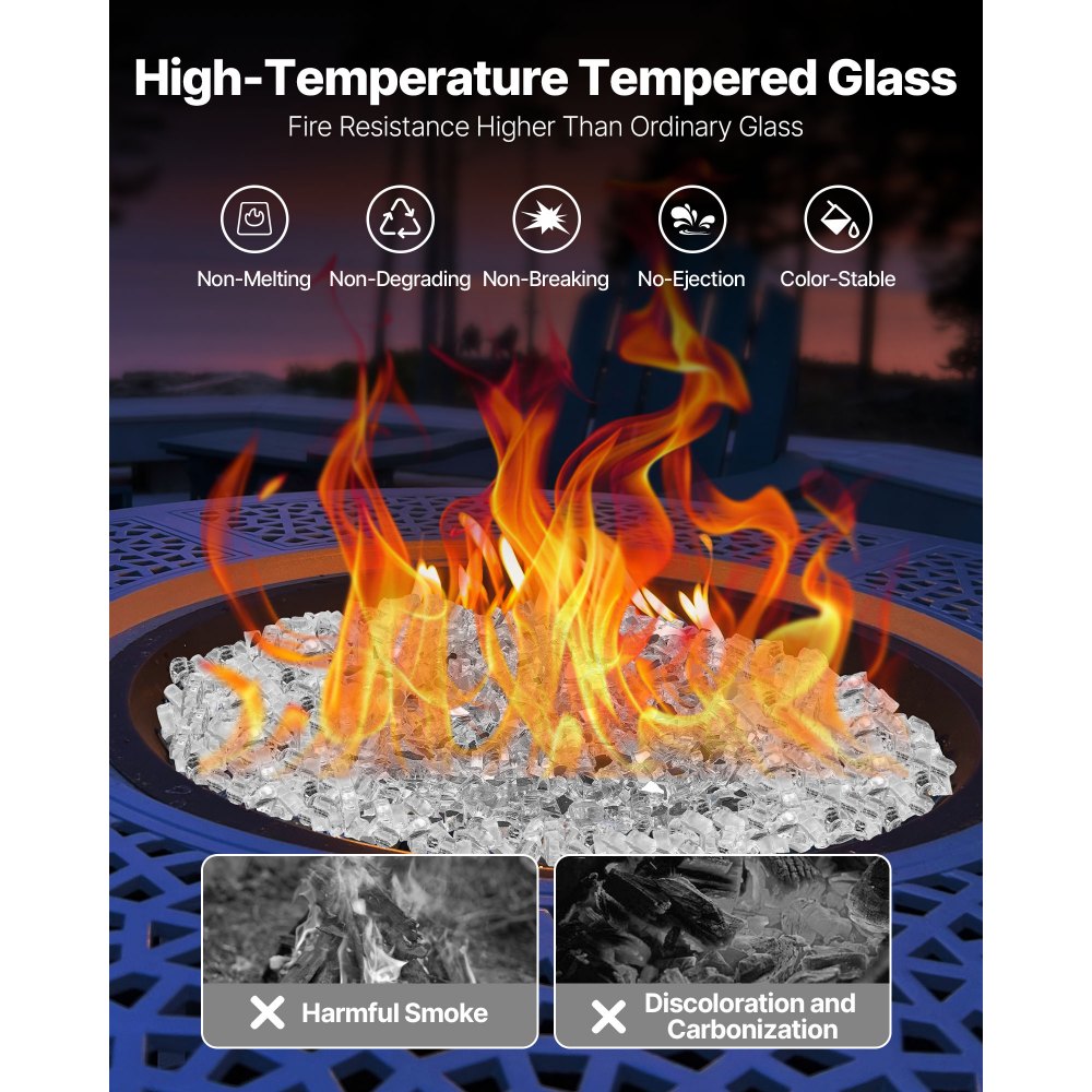 4.5 KG Fire Glass 12.7 mm Fireplace Glass Rocks for Fire Pit Table Clear