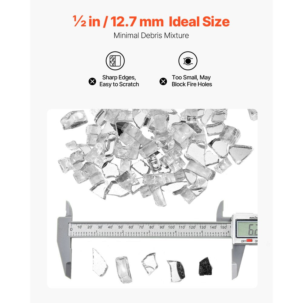 4.5 KG Fire Glass 12.7 mm Fireplace Glass Rocks for Fire Pit Table Clear