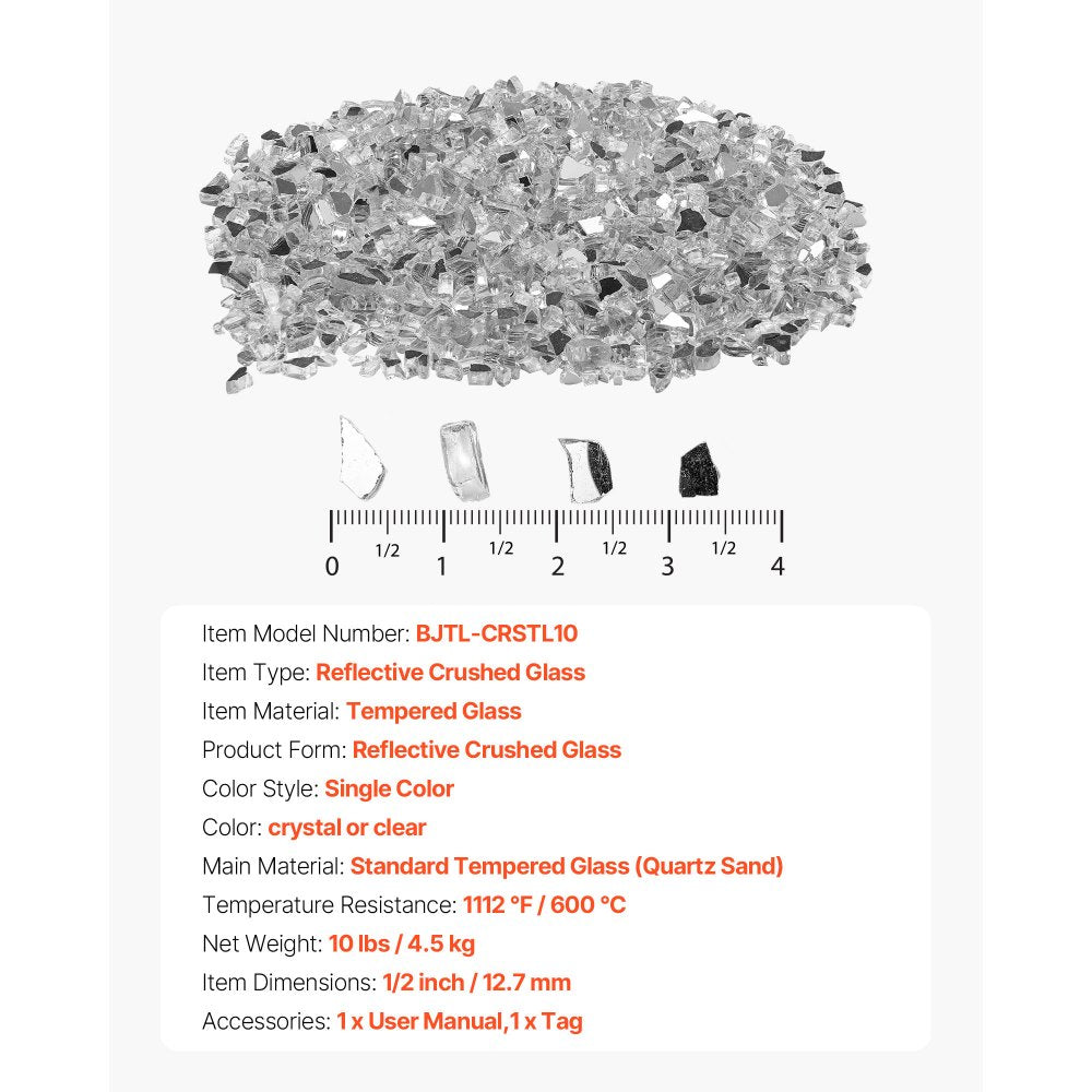 4.5 KG Fire Glass 12.7 mm Fireplace Glass Rocks for Fire Pit Table Clear
