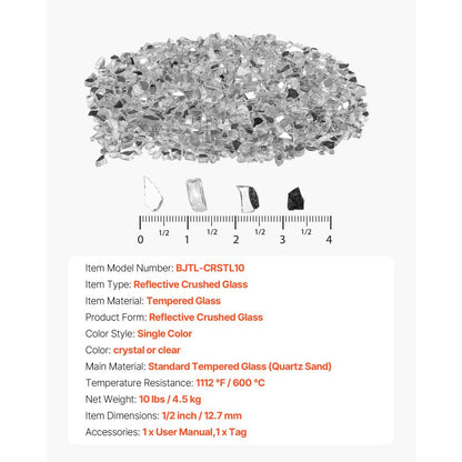 4.5 KG Fire Glass 12.7 mm Fireplace Glass Rocks for Fire Pit Table Clear