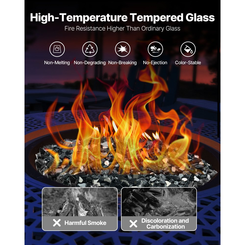 4.5 KG Fire Glass 12.7 mm Fireplace Glass Rocks for Fire Pit Table Black