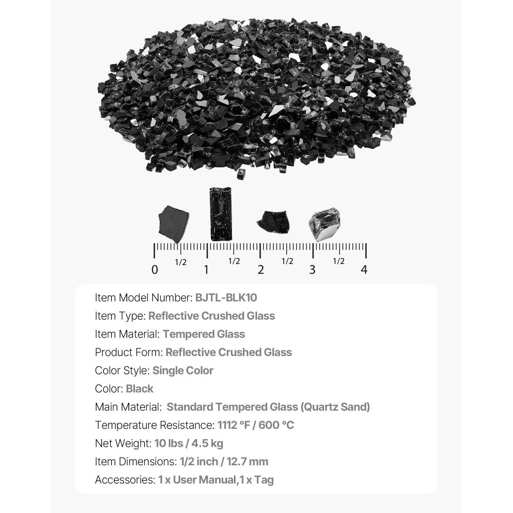 4.5 KG Fire Glass 12.7 mm Fireplace Glass Rocks for Fire Pit Table Black