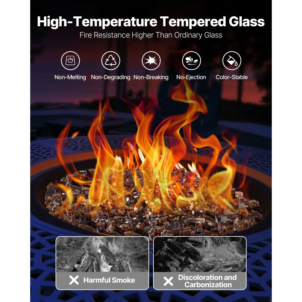 4.5 KG Fire Glass 12.7 mm Fireplace Glass Rocks for Fire Pit Table Copper
