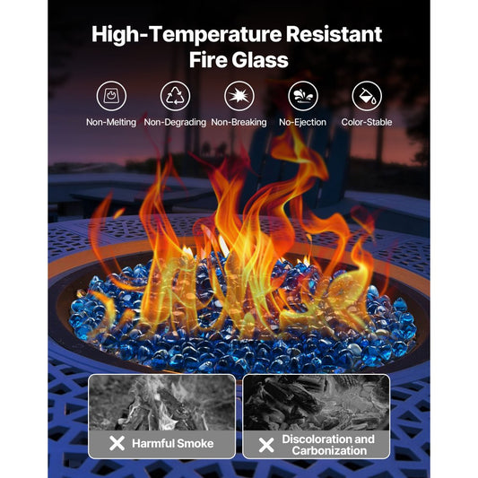 4.5 KG Fire Glass 25.4 mm Fireplace Glass Rocks for Firepit Caribbean Blue
