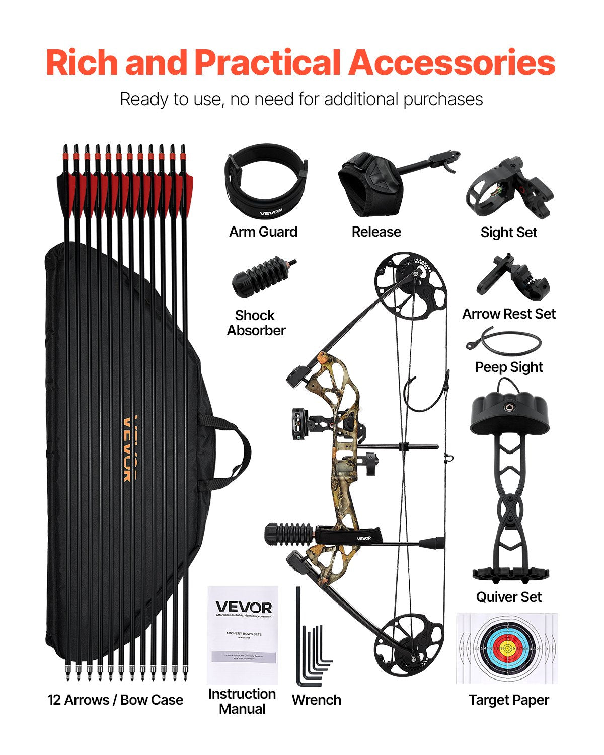 Compound Bow Archery, Adjustable 19-30 in Draw Length Compound Bow Package for Beginner, 19-70 Lbs Draw Weight Archery Bows and Arrow Set, Right Hand Kit with Hunting Equipment, 320 fps